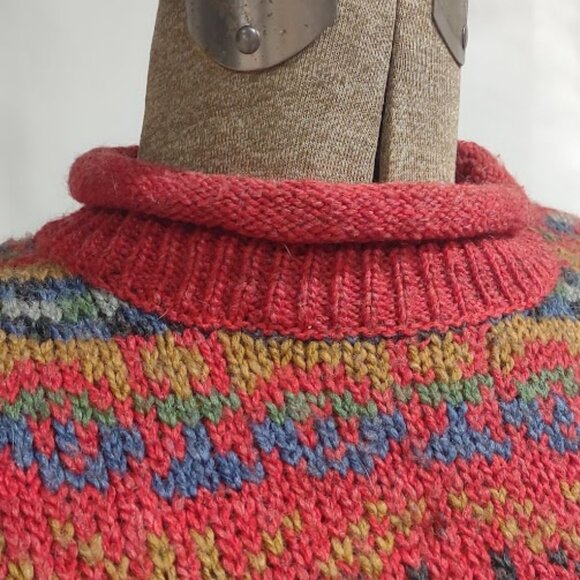 CLAUDIA D NORDIC INSPIRED KNIT SWEATER ROLLED COLLAR CUFFS HEM WOOL BLEND SIZE M - Picture 5 of 11